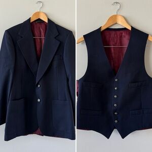 Christian Dior Custom Wool Navy Blazer and Vest Set